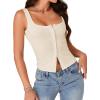 imageLYANER Womens Summer Cute Tops Square Neck Sleeveless Eyelet Button Down Tank Top BlousesBeige