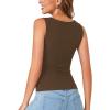 imageLYANER Womens Summer Tank Tops Sleeveless V Neck Shirts Ribbed Tank Cami Basic Tee TopDark Brown