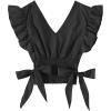 imageLYANER Womens V Neck Polka Dots Ruffle Cap Sleeve Shirred Hem Blouse Crop Tank Top02 Black
