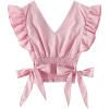 imageLYANER Womens V Neck Polka Dots Ruffle Cap Sleeve Shirred Hem Blouse Crop Tank Top02 Pink