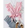 imageLYANER Womens V Neck Polka Dots Ruffle Cap Sleeve Shirred Hem Blouse Crop Tank Top02 Pink