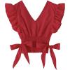 imageLYANER Womens V Neck Polka Dots Ruffle Cap Sleeve Shirred Hem Blouse Crop Tank Top02 Red
