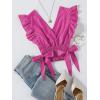 imageLYANER Womens V Neck Polka Dots Ruffle Cap Sleeve Shirred Hem Blouse Crop Tank Top02 Rose Pink
