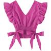 imageLYANER Womens V Neck Polka Dots Ruffle Cap Sleeve Shirred Hem Blouse Crop Tank Top02 Rose Pink