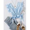 imageLYANER Womens V Neck Polka Dots Ruffle Cap Sleeve Shirred Hem Blouse Crop Tank Top02 Sky Blue