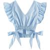 imageLYANER Womens V Neck Polka Dots Ruffle Cap Sleeve Shirred Hem Blouse Crop Tank Top02 Sky Blue