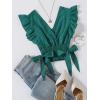 imageLYANER Womens V Neck Polka Dots Ruffle Cap Sleeve Shirred Hem Blouse Crop Tank Top02 Teal