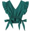imageLYANER Womens V Neck Polka Dots Ruffle Cap Sleeve Shirred Hem Blouse Crop Tank Top02 Teal
