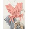 imageLYANER Womens V Neck Polka Dots Ruffle Cap Sleeve Shirred Hem Blouse Crop Tank TopBaby Pink