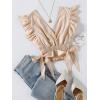 imageLYANER Womens V Neck Polka Dots Ruffle Cap Sleeve Shirred Hem Blouse Crop Tank TopBeige