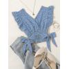 imageLYANER Womens V Neck Polka Dots Ruffle Cap Sleeve Shirred Hem Blouse Crop Tank TopDusty Blue