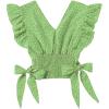imageLYANER Womens V Neck Polka Dots Ruffle Cap Sleeve Shirred Hem Blouse Crop Tank TopGreen