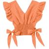 imageLYANER Womens V Neck Polka Dots Ruffle Cap Sleeve Shirred Hem Blouse Crop Tank TopOrange