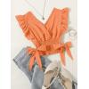 imageLYANER Womens V Neck Polka Dots Ruffle Cap Sleeve Shirred Hem Blouse Crop Tank TopOrange