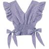 imageLYANER Womens V Neck Polka Dots Ruffle Cap Sleeve Shirred Hem Blouse Crop Tank TopPurple