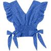 imageLYANER Womens V Neck Polka Dots Ruffle Cap Sleeve Shirred Hem Blouse Crop Tank TopRoyal Blue