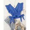 imageLYANER Womens V Neck Polka Dots Ruffle Cap Sleeve Shirred Hem Blouse Crop Tank TopRoyal Blue