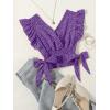 imageLYANER Womens V Neck Polka Dots Ruffle Cap Sleeve Shirred Hem Blouse Crop Tank TopViolet