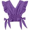 imageLYANER Womens V Neck Polka Dots Ruffle Cap Sleeve Shirred Hem Blouse Crop Tank TopViolet