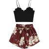 imageLYANER Womens 2 Piece Summer Outfits Cami Crop Top and Tropical Floral Shorts SetWine Red