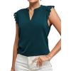 imageLYANER Womens Elegant Notch V Neck Lace Trim Cap Sleeve Blouse Shirt Sleeveless TopTeal