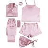 imageLYANER Womens Pajamas Set 7pcs Silk Satin Sleepwear Loungewear Cami Shirt Pj SetBaby Pink