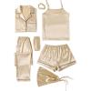 imageLYANER Womens Pajamas Set 7pcs Silk Satin Sleepwear Loungewear Cami Shirt Pj SetChampagne