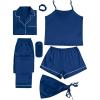 imageLYANER Womens Pajamas Set 7pcs Silk Satin Sleepwear Loungewear Cami Shirt Pj SetNavy