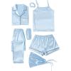 imageLYANER Womens Pajamas Set 7pcs Silk Satin Sleepwear Loungewear Cami Shirt Pj SetSky Blue