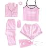imageLYANER Womens Pajamas Set 7pcs Silk Satin Sleepwear Loungewear Cami Shirt Pj SetStriped Pink