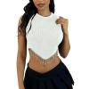 imageLYANER Womens Rhinestone Fringe High Low Hem Sleeveless Ribbed Crop Tops Tank BlouseWhite