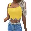 imageLYANER Womens Rhinestone Fringe Trim Ribbed Knit Square Neck Sleeveless Crop Tank TopYellow