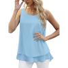 imageLYANER Womens Scoop Neck Sleeveless Chiffon Double Layers Solid Cami Tank Tunic TopLight Blue