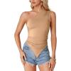 imageLYANER Womens Sexy One Shoulder Sleeveless Asymmetrical Hem Ruched Strappy Cami Tank Crop TopSolid Khaki