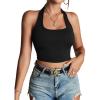 imageLYANER Womens Sexy Rib Knit Halter Square Neck Backless Fitted Sleeveless Crop Top TankBlack