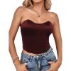 imageLYANER Womens Sexy Satin Sweetheart Neck Crop Tube Tops Strapless Bustier Cami Back Zipper Corset TopDark Brown
