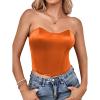 imageLYANER Womens Sexy Satin Sweetheart Neck Crop Tube Tops Strapless Bustier Cami Back Zipper Corset TopDark Orange