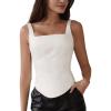 imageLYANER Womens Square Neck Sleeveless Irregular Hem Basic Slim Fitted Shirt Tank TopWhite