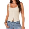 imageLYANER Womens Summer Cute Tops Square Neck Sleeveless Eyelet Button Down Tank Top BlousesBeige