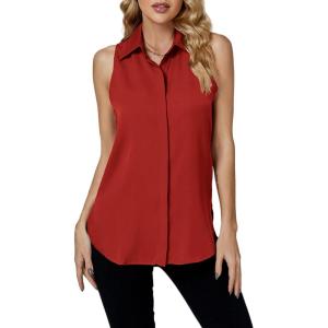 imageLYANER Womens Casual Collar Sleeveless Button Down Tank Top Blouse ShirtBurgundy