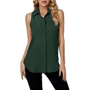 imageLYANER Womens Casual Collar Sleeveless Button Down Tank Top Blouse ShirtDark Green