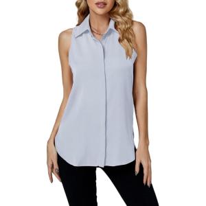 imageLYANER Womens Casual Collar Sleeveless Button Down Tank Top Blouse ShirtLight Blue