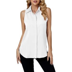 imageLYANER Womens Casual Collar Sleeveless Button Down Tank Top Blouse ShirtWhite