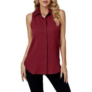 imageLYANER Womens Casual Collar Sleeveless Button Down Tank Top Blouse ShirtWine Red