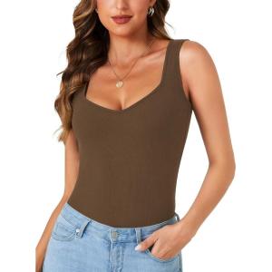 imageLYANER Womens Summer Tank Tops Sleeveless V Neck Shirts Ribbed Tank Cami Basic Tee TopDark Brown
