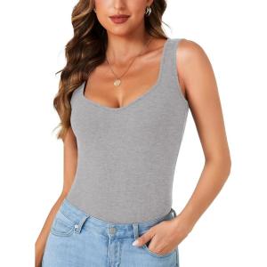 imageLYANER Womens Summer Tank Tops Sleeveless V Neck Shirts Ribbed Tank Cami Basic Tee TopGray