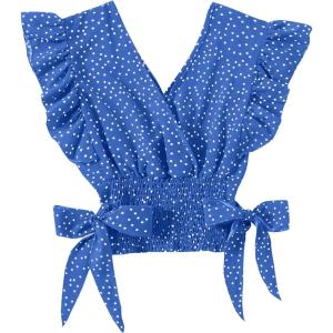 imageLYANER Womens V Neck Polka Dots Ruffle Cap Sleeve Shirred Hem Blouse Crop Tank TopRoyal Blue