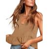 imageLYANER Womens Casual V Neck Peplum Ruffle Hem Sleeveless Babydoll Tank TopKhaki