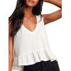 imageLYANER Womens Casual V Neck Peplum Ruffle Hem Sleeveless Babydoll Tank TopWhite
