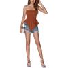 imageLYANER Womens Frill Shirred Ruffle Hem Strapless Tube Top Sleeveless Pleated Peplum Bandeau BlouseDark Orange